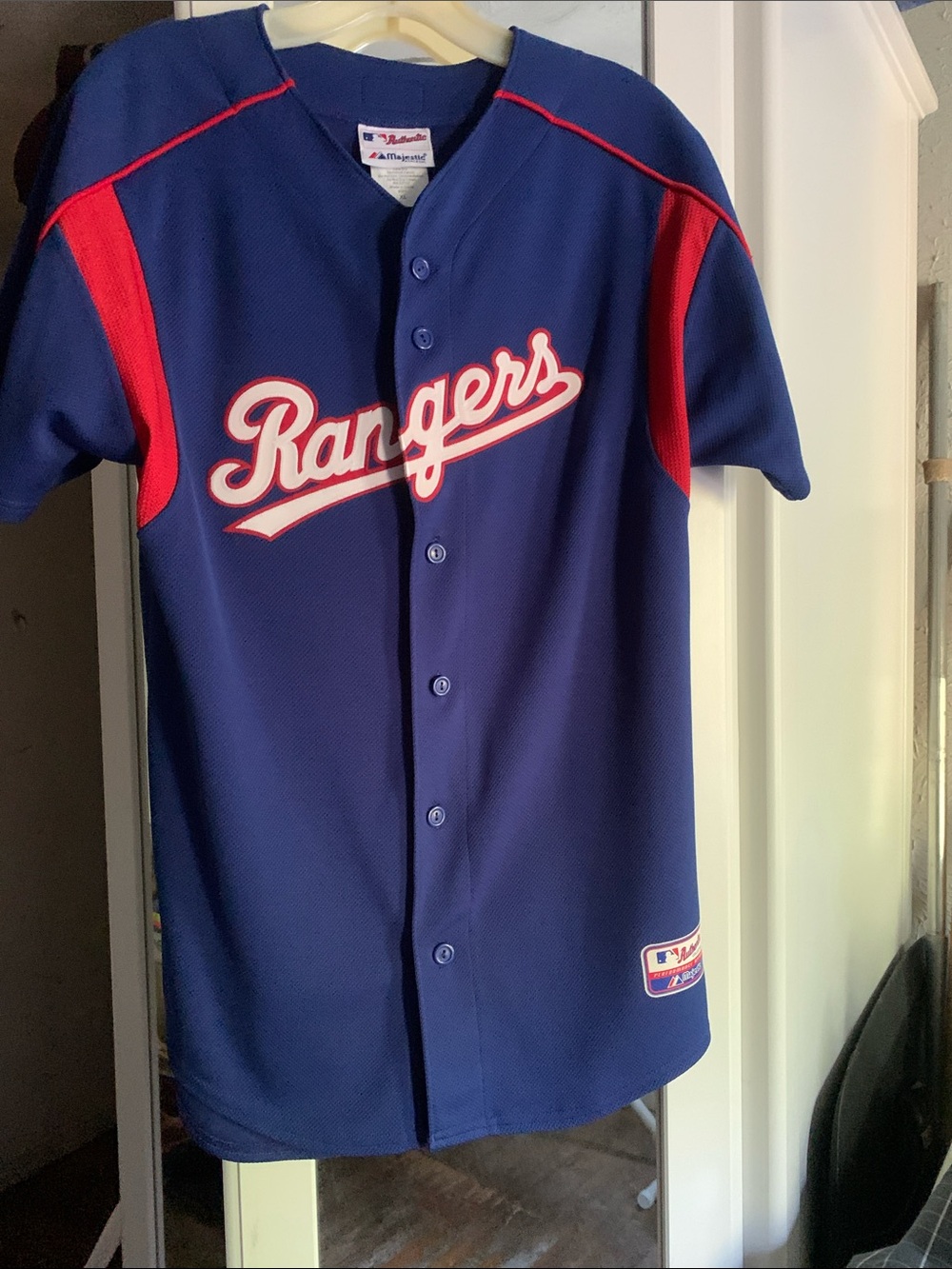 Vintage youth Rangers Blue Baseball Jersey with Red Accents